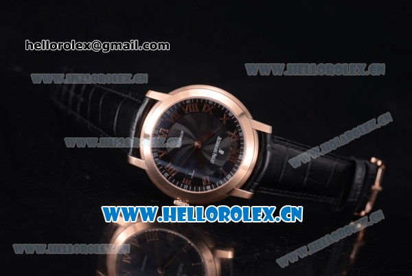 Audemars Piguet Jules Audemars Clone AP Calibre 3120 Automatic Rose Gold Case with Black Dial Roman Numeral Markers and Black Leather Strap (EF) - Click Image to Close